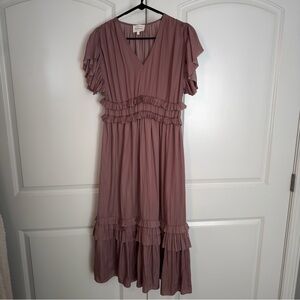 Bohme Mauve Ruffle Midi Dress